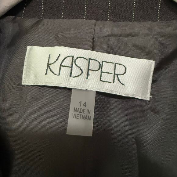 Kasper Women's Black Pinstriped Single Button Blazer Jacket Size 14 - Picture 6 of 9